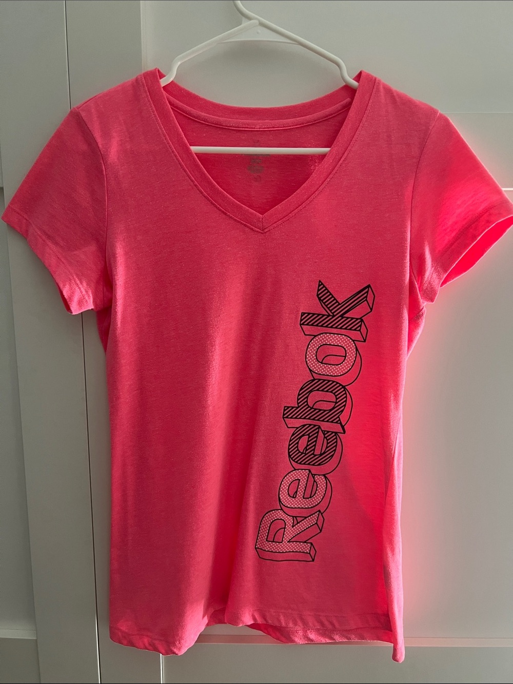 Reebok Bright Pink V-Neck Graphic Tee